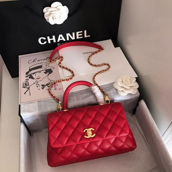 Replica Top Replica Chanel A92993 CoCo Flap Bag With TOp Handle Grained Calfskin Lizard Embossed Calfskin Gold Tone Metal Red