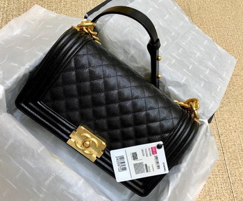 Replica High Quality Chanel Boy Chanel Handbag Black Grained Calfskin Gold Tone Metal