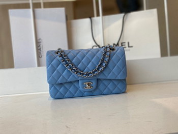 Replica Limited Edition Chanel Classic Flap 17CM 20Cm 25CM Sheepskin Shoulder Bag High End Blue With Sliver