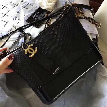 Replica Top Replica Chanel Gabrielle Small Hobe Bag Black Python Metallic Calfskin Gold Tone Metal