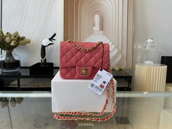 Replica Replica Chanel Clasica Flap Mini Chain Shoulder Bag 17cm Quilted Lambskin With Gold Watermelon Red