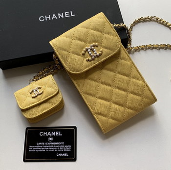 Replica Top Quality AP2023 Chanel Chanel Phone Bag Caviar Leather Yellow