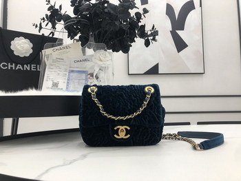 Replica AAA Quality Chanel Mini Flap Bag Blue Velvet with Gold Hardware For Girls Online AS2619