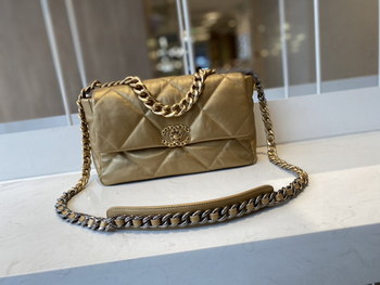 Replica 2021 Classic Chanel 19 Flap Bag 30cm Goatskin in Gold Price Online Replica