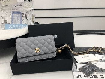 Replica Vintage Chanel AP1450 Wallet on Chain Gray Leather With Gold Tone Metal Ball Price Online Replica