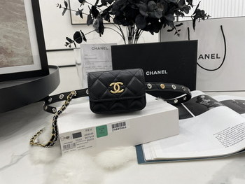Replica Unique Style Chanel Belt Bag Goatskin Gold Tone Silver Tone Metal Black AP2549 Ruthenium FinishRuthenium Finish