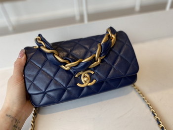 Replica Replica Chanel AS2388 2021 Flap Bag Shiny Lambskin Gold Tone Metal Blue