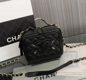 Replica Chanel Vanity Case Grained Calfskin With Gold Tone Metal Black
