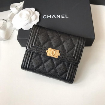 Replica Copy Boy Chanel A81965 Small Flap Wallet Grained Calfskin Gold Tone Metal Black