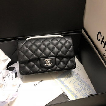 Replica Copy Chanel Classic Flap Bag 20cm Grained Calfskin Sliver Tone Metal Black