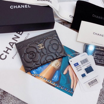 Replica Replica Chanel Card Holder Satin Finish Goatskin Gold Metal Black
