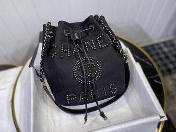Replica NEW Replica Chanel Small Drawstring Bag Grained Calfskin Black
