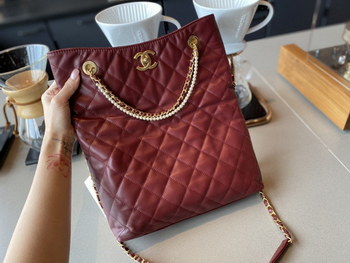 Replica NEW replica Chanel AS2213 Shopping Bag Calfskin, Crystal Pearls Gold Tone Metal Dark Red
