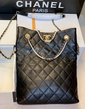 Replica NEW replica Chanel AS2213 Shopping Bag Calfskin, Crystal Pearls Gold Tone Metal Black