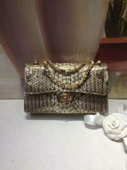 Replica Replica Chanel A01112 Classic Handbag Gold Python Gold Tone Metal