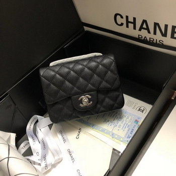 Replica Copy Chanel Classic Flap Bag 17cm Grained Calfskin Sliver Tone Metal Black
