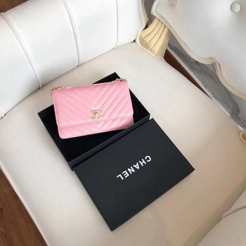 Replica Original Copy Chanel Classic Wallet On Chain Lambskin Gold Tone Metal Pink