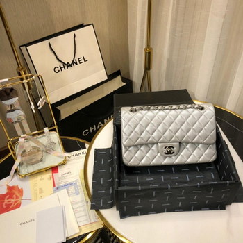 Replica Replica Chanel Classic Flap Handbag Lambskin Silver Tone Metal Sliver A01112