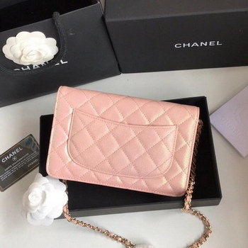 Replica Top Quality Chanel Woc Wallet On Chain Iridescent Grained Lambskin Gold Tone Metal Pink AP0315