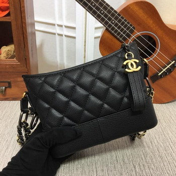 Replica Chanel Gabrielle Small Hobo Bag Goatskin Patent Goatskin Silver Tone Gold Tone Metal Black
