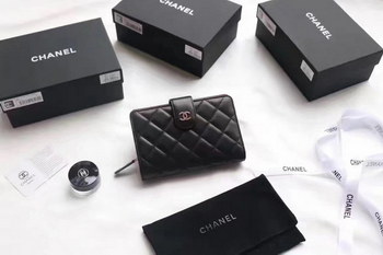 Replica Chanel Women Black Leather Hasp Wallet With Gold