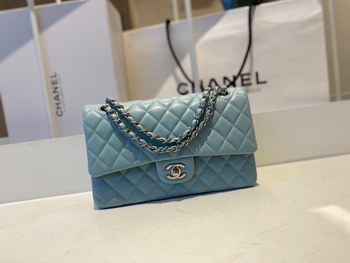 Replica Limited Edition Chanel Classic Flap 17CM 20Cm 25CM Sheepskin Shoulder Bag High End Water Blue With Sliver