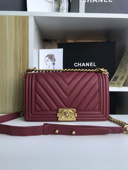 Replica Replica 25cm V Boy Chanel Handbag Dark Red Grained Calfskin Gold Tone Metal