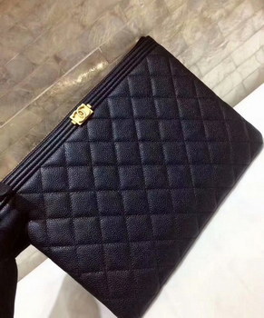 Replica Cheapest BOY CHANEL Pouch Grained Calfskin Gold Tone Metal Black