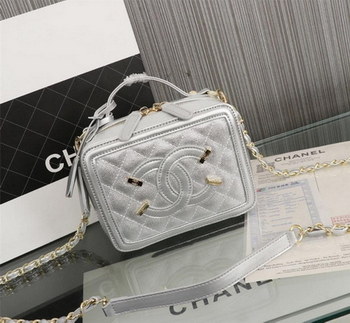 Replica Chanel Vanity Case Grained Calfskin With Gold Tone Metal Silver