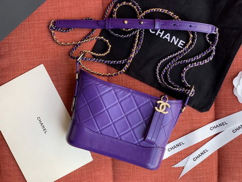 Replica Chanel A9824 Gabrielle Small Hobo Bag Denim Calfskin Gold Tone Metal PurPle