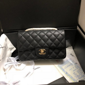 Replica Copy Chanel Classic Flap Bag 20cm Grained Calfskin Gold Tone Metal Black