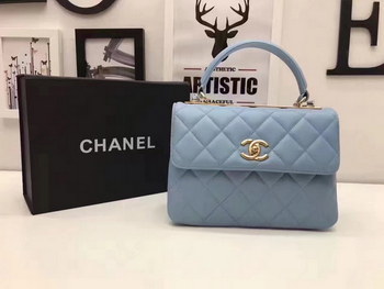 Replica Original Chanel Flap Bag With Top Handle Lambskin Gold Blue