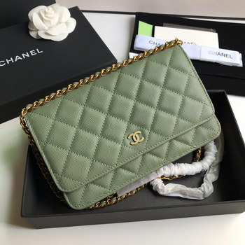 Replica Top Quality Chanel AP0315 Woc Wallet On Chain Iridescent Grained Lambskin Gold Tone Metal Green