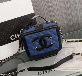 Replica Chanel Vanity Case Grained Calfskin With Gold Tone Metal Blue