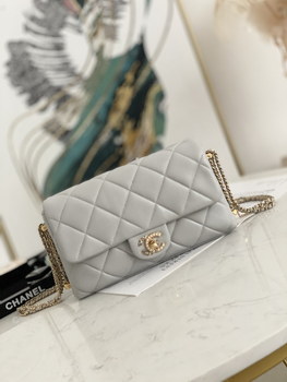 Replica Online Shop Chanel Flap Shoulder Bag Lambskin Gold Metal Gray AS2563 Perfect Copy