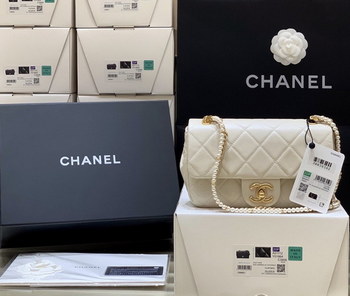 Replica New Replica Chanel AS2210 Flap Bag Calfskin Crystal Pearls Gold Tone Metal Beige