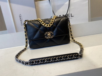 Replica 2021 Top Sale Chanel 19 Flap Bag 26cm Goatskin in Black Replica