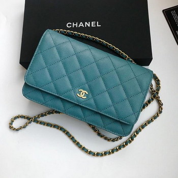Replica Top Quality Chanel Woc Wallet On Chain Iridescent Grained Lambskin Gold Tone Metal Medium Blue AP0315