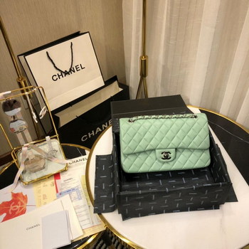 Replica Replica Chanel Classic Flap Handbag Lambskin Silver Tone Metal Green A01112