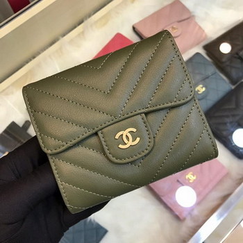 Replica Best Price Chanel Classic Small Zipped Wallet Lambskin Leather Gold Tone Metal Dake Green