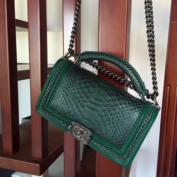 Replica Chanel Green Python 25cm Boy Bag with Top Handle Bronze Hardware
