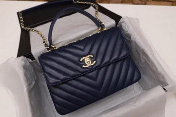 Replica Chanel A69923 Flap Bag With Top Handle Lambskin Gold Tone Metal Blue