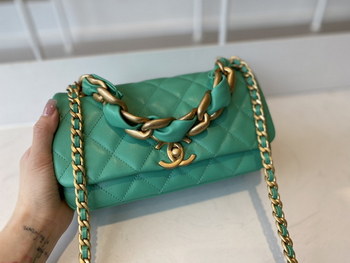 Replica Replica Chanel AS2388 2021 Flap Bag Shiny Lambskin Gold Tone Metal Green
