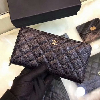 Replica Copy Chanel Classic Zipped Wallet Caviar Quilted Genuine Leather Gold Tone Metal