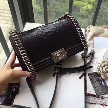 Replica Original Chanel Boy Python Lambskin Handbag Black With Silver