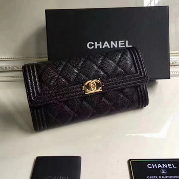 Replica Boy Chanel Flap Wallet Grained Calfskin Gold Tone Metal Black
