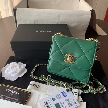 Replica Replica Chanel Ohanel Trendy Mini Wallet on Chain Lambskin Gold Tone Metal Green