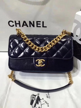 Replica Original Chanel Classic Handbag 24cm Oil Wax Calfskin Leather Blue With Gold Chain