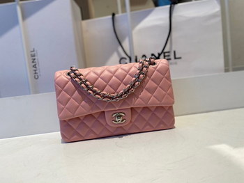 Replica Limited Edition Chanel Classic Flap 17CM 20Cm 25CM Sheepskin Shoulder Bag High End Pink With Sliver