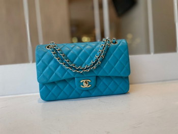 Replica Limited Edition Chanel Classic Flap 17CM 20Cm 25CM Sheepskin Shoulder Bag With Light Gold High End Lake Blue